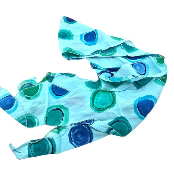 Blue Green Scarf Colorful Polka Dot Multi End Tie Scalloped Edges JJ3796 - Picture 4 of 6